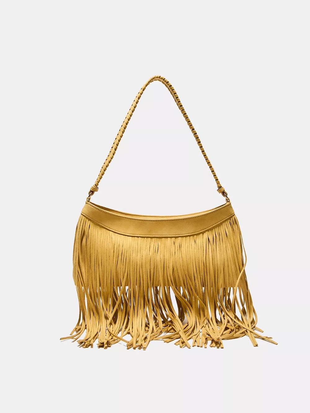 NWOT Stradivarius Fringe Suede Bag in Mustard